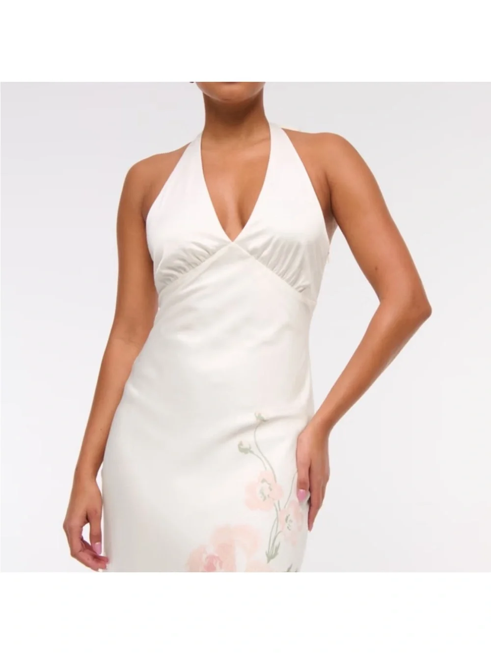 Abercrombie & Fitch Julia Slip Halter Maxi Dress Cream Floral Satin Large Tall